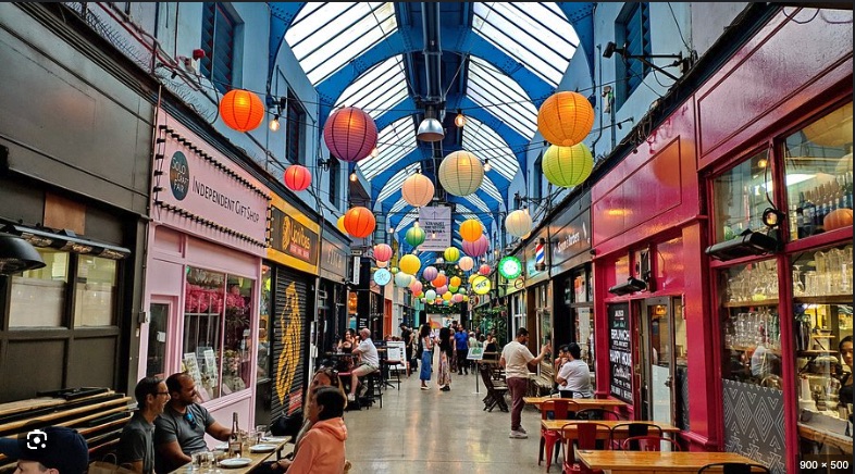Brixton Village market with hanging lanterns